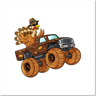 Thanksgiving Turkey Riding Monster Truck Kids Posters and Art